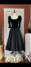VTG 80s Gunne Sax Jessica McClintock Black Velvet Formal Dress Fairy Goth SMALL