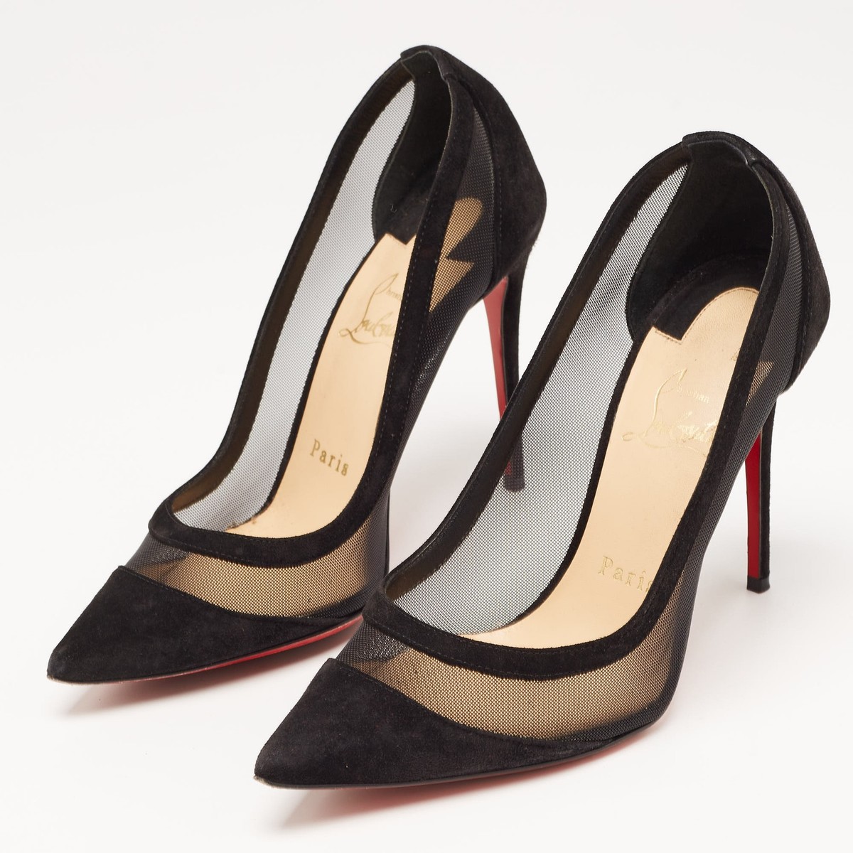 Christian Louboutin Black Suede and Mesh Galativi Strass