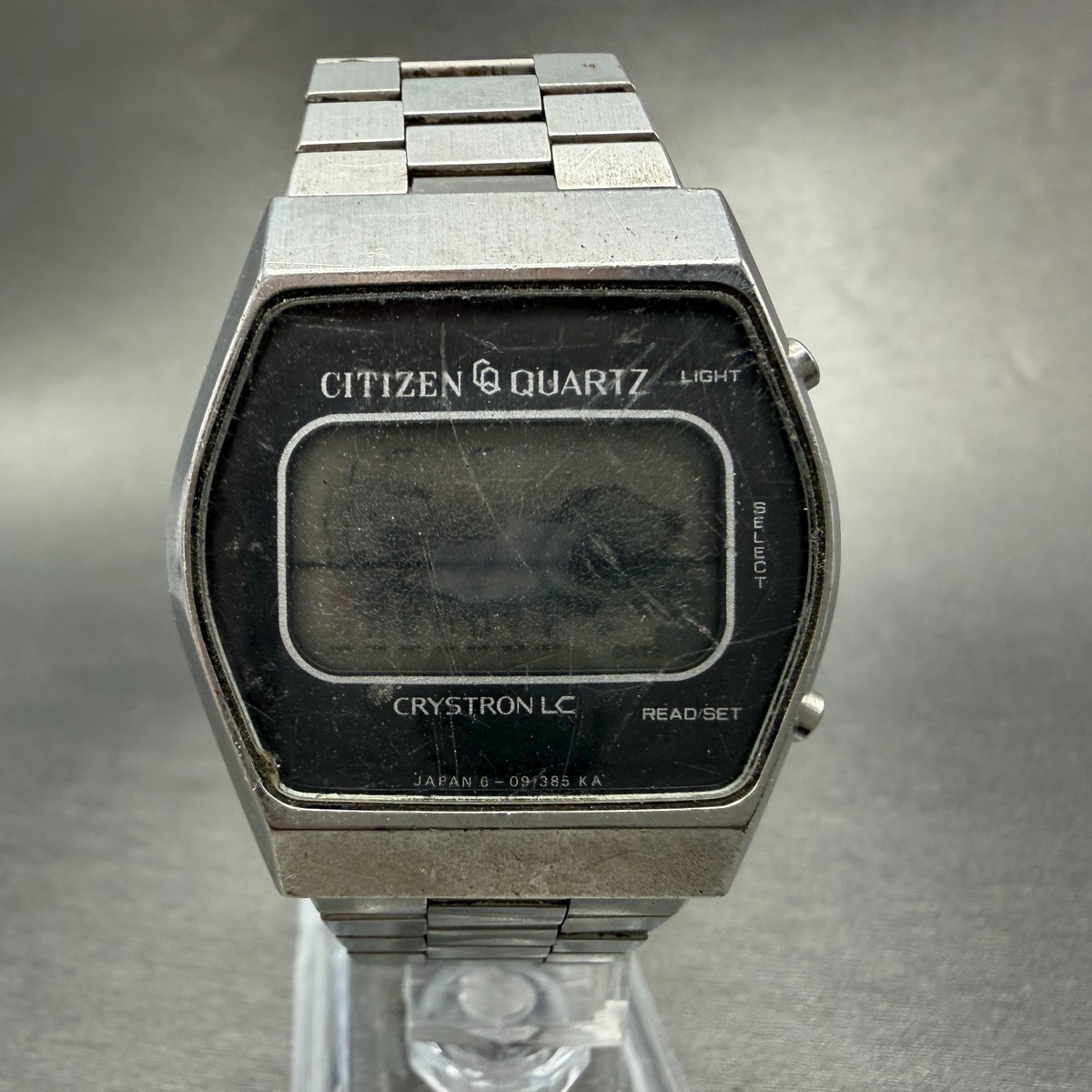 Citizen CQ Watch Men 34mm Digital LCD Silver Tone Alarm 