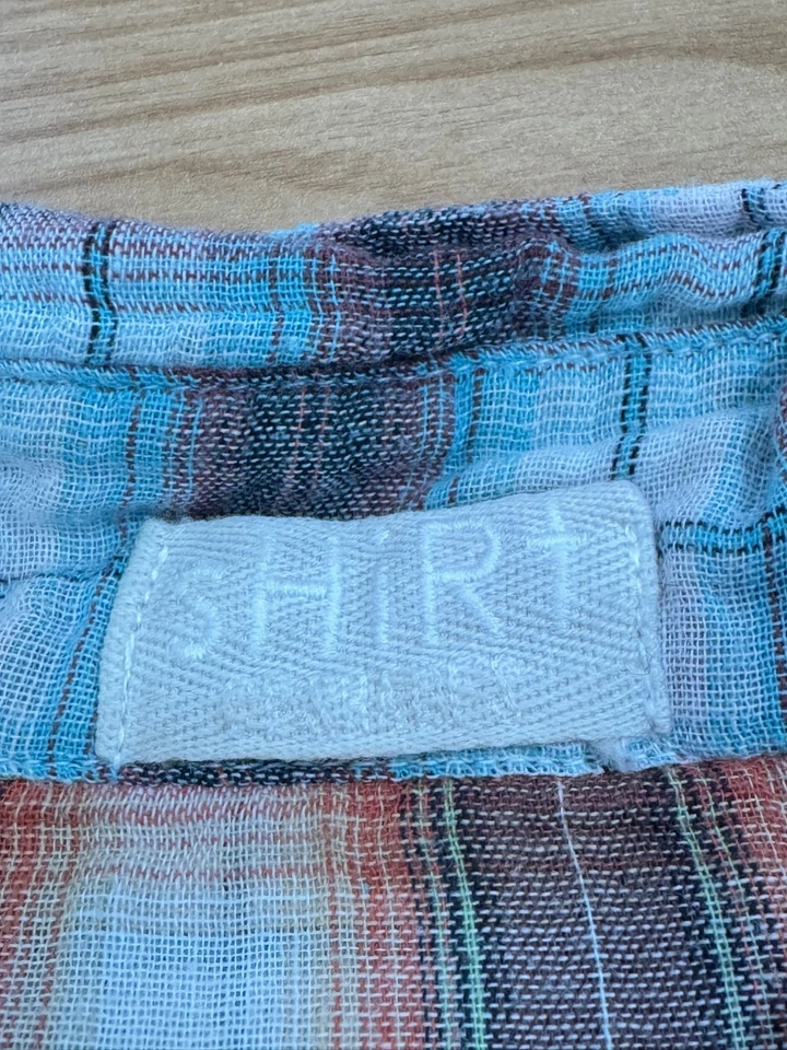 Camisa de CP Tonos Azul Marrón Franela Cuadros Manga Larga Botón Frontal Top Foto 3 de 3