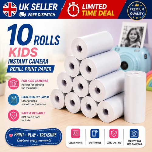 10 Rolls Kids Instant Camera Refill Print Paper Film Coreless Thermal Print 57mm