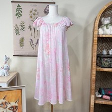 Vtg Pink Floral Nightgown Romantic Fairy Garden Party Coquette Dollette Femme S