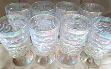 Set 8  Federal Glass Colonial Iridescent Thumbprint Honeycomb Footed Glassware