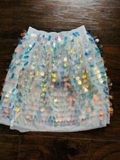 Cat Jack Girls XS 4/5 White Tulle Tutu Skirt Sequin Layered Elastic Waist