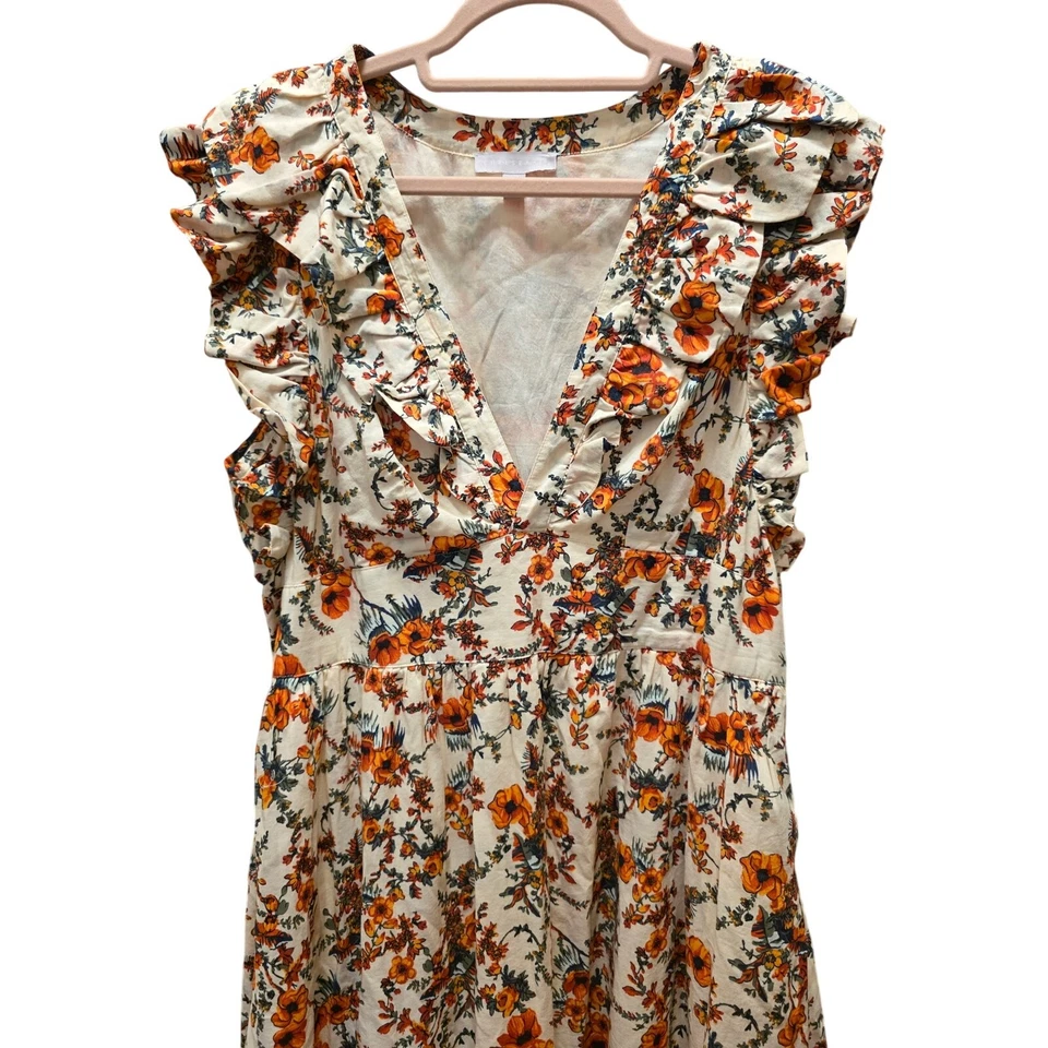 Chelsea 28 Floral Ruffle Sleeve Organic Cotton Midi dress Size XL - Image 4 of 4