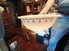 Vintage Pyrex WHITE/TURQUOISE SNOWFLAKE GARLAND 2 1/2 QT CINDERELLA BOWL 443