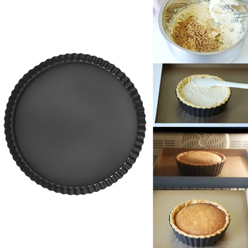 12 Inch Round Fluted Tart Pan Carbon Steel Pie Plate with Removable Bottom - Picture 7 of 9