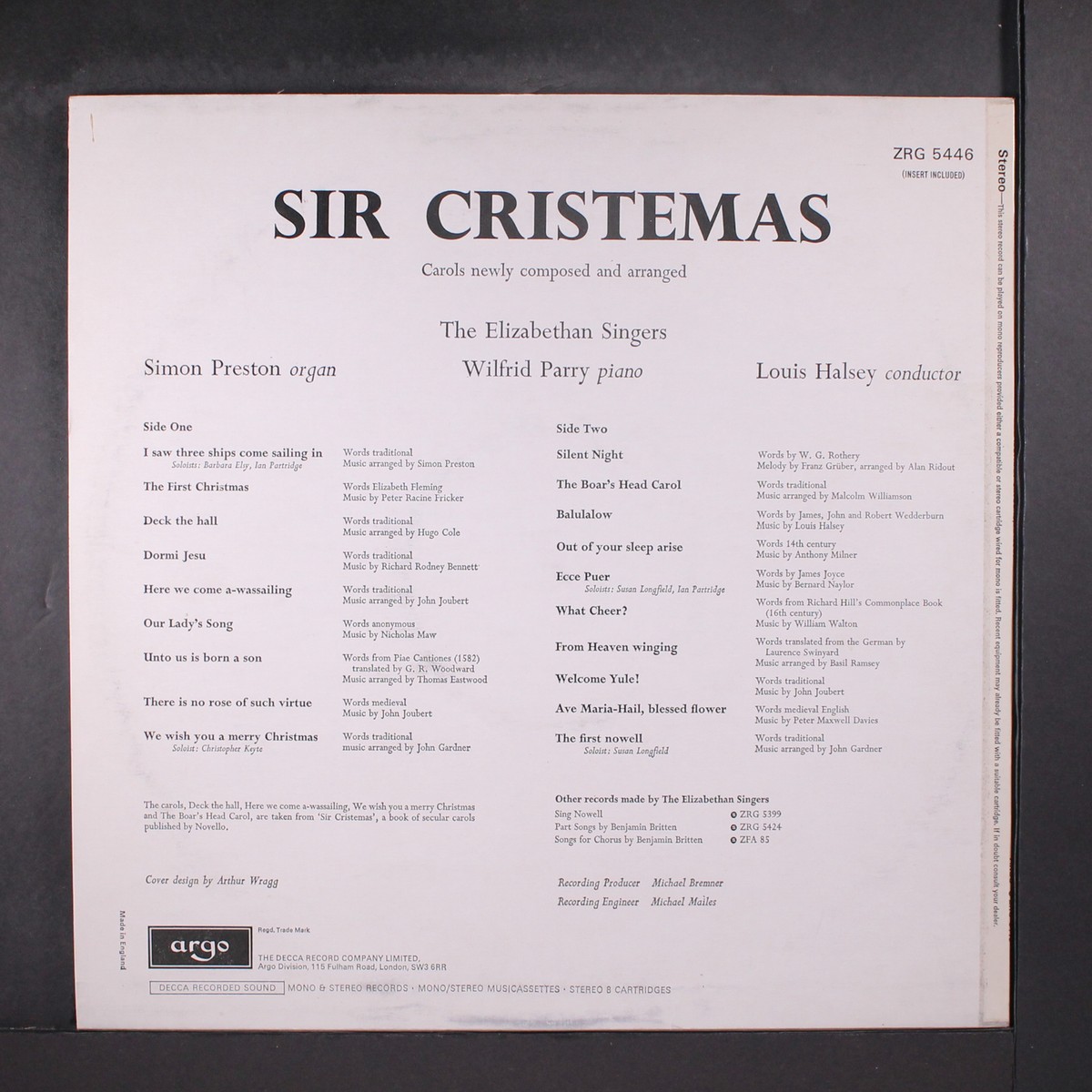 ELIZABETHAN SINGERS: sir cristemas ARGO 12&rdquo; LP 33 RPM UK | eBay