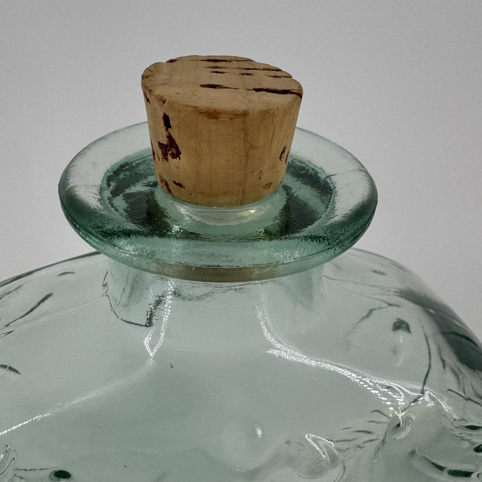 Green Glass Bottle/ Decanter / Vase with Raised Floral Design