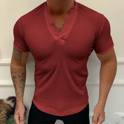 Neu Herren Einfarbig V-Ausschnitt Athleisure Muskel Kurzarm Slim Fit T-Shirts - Bild 7 von 19