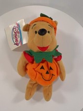 Disney Store Halloween Pumpkin Winnie the Pooh Beanie Stuffed Animal Plush 8"