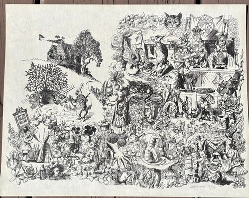 Vintage 1976 Original Ink Drawing Alice In Wonderland Signed by Banghart 11X14