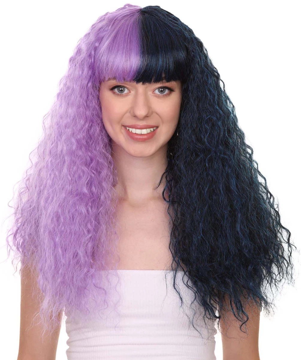 Adult Melanie Style Wig Cosplay Party Long Wavy Half Purple Black Hair HW 1339A