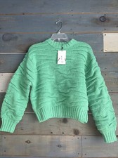 NEW Zara Girls Irregular Quilted Chunky Knit Sweater Round Neck Green Sz 13-14y