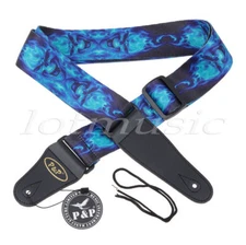 Blue Fire Skull Skeleton Guitar Strap Rock Bass Electric Flame Free Tracking New