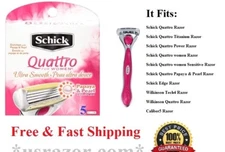 *6 Schick Quattro Women Blades Cartridges+Razor Handle Refills Shaver Quatro USA