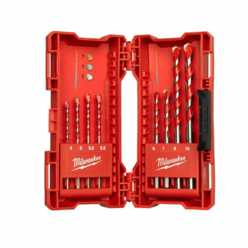 MILWAUKEE Set 8 Punte Trapano Per Calcestruzzo Cemento Armato Mattoni Granito