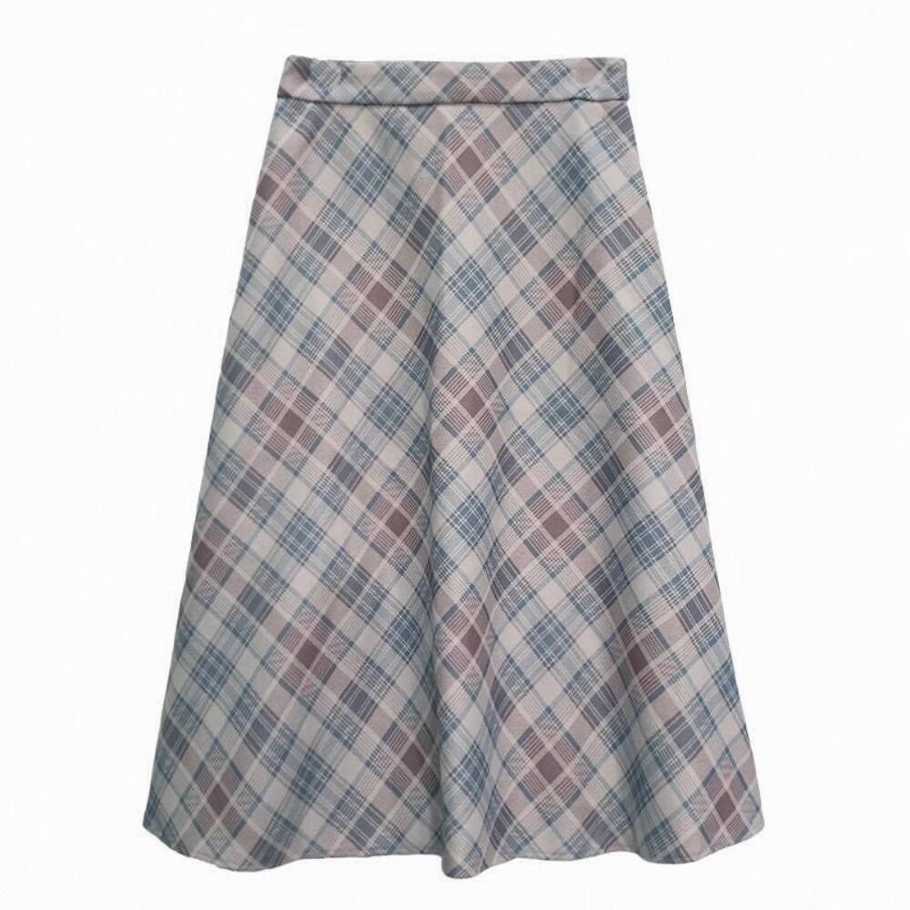 Women Tartan Plaid Midi Skirt A-line Skirt High Waist Half Dress