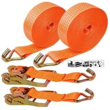 2X Ratchet Tie Down Straps 10m 5000kg 50mm Heavy Duty J-Hook Orange Lashing UK
