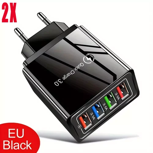 2X USB Mehrfach Schnell Ladegerät 4 Fach Netzteil Adapter Handy Tablet SCHWARZ - Bild 1 von 7