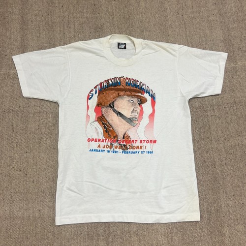 Camisa De Colección Operation Desert Storm Para Hombre Mediana Blanca Años 90 Stormin' Norman
