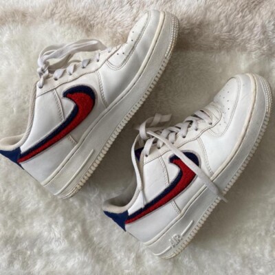 Nike Air force low Chenille swoosh in white/ blue/ red UK