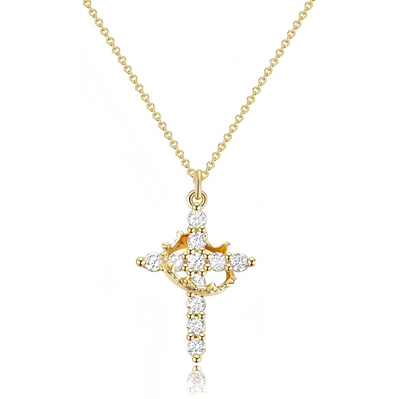 Crown Cross Necklace For Women 18k Gold Plated Crown Cross Pendant Necklace Simp - Product main view