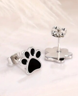 Aretes forma de huellas de gato perro para amantes de mascotas plata de ley 925