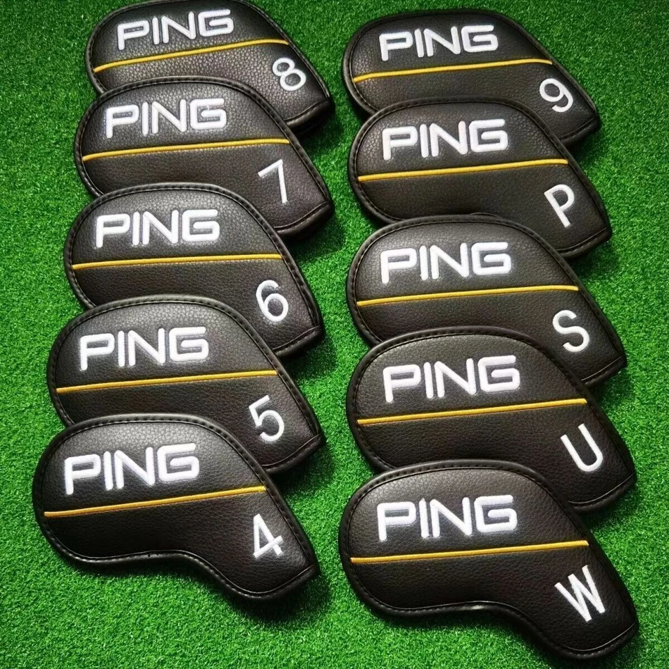 “10PCS” Golf Club Iron 4-9-PWUS Head Cover PING Classic Yellow-Line Magnetic New - Image 2 of 4