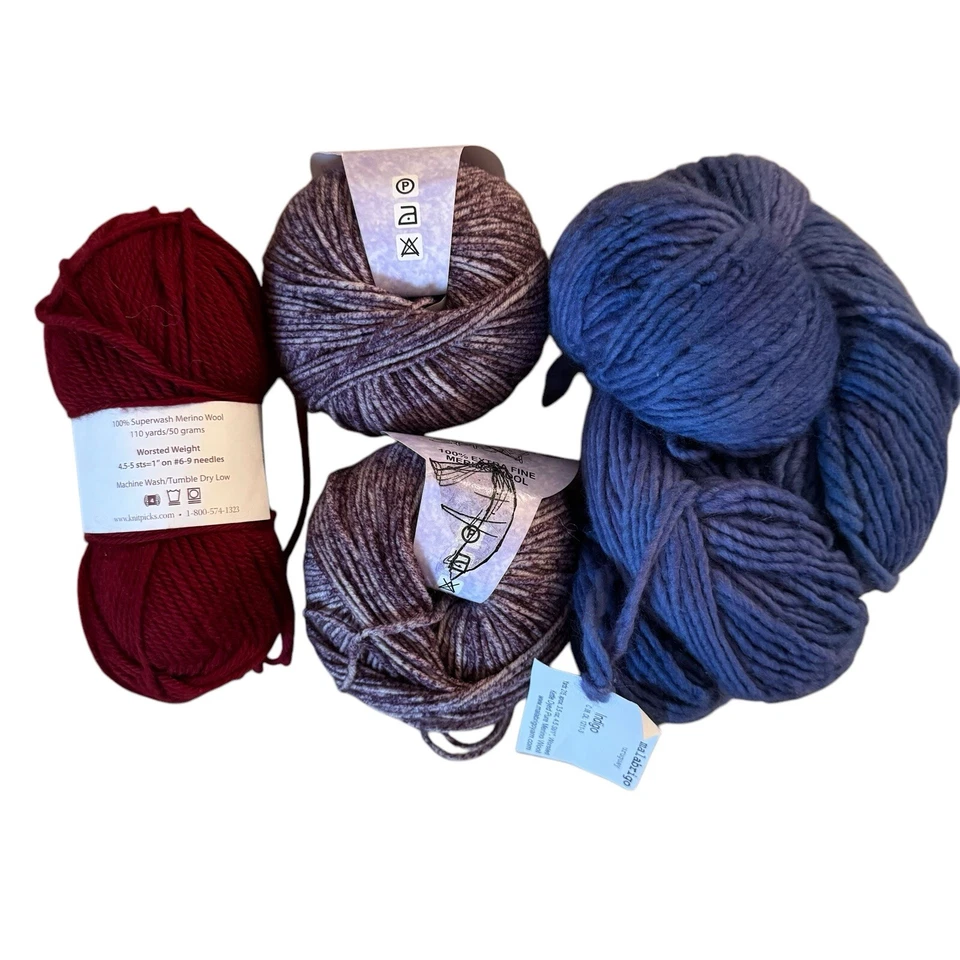 Lote de 4 madejas de hilo de lana merino Malabrigo índigo tejido selecciones rojo Queensland púrpura Foto 2 de 4