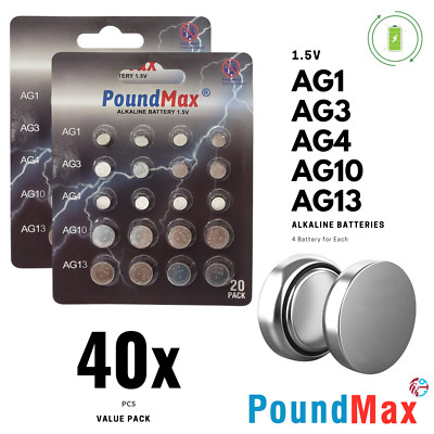 PoundMax AG1 / AG3 / AG4 / AG10 / AG13 Batteries 1.5v Alkaline Battery 40 Count