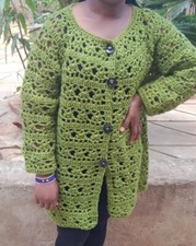 Handmade Crochet Women's Cardigan Unique Green Open Stitch Plus Size 24/26