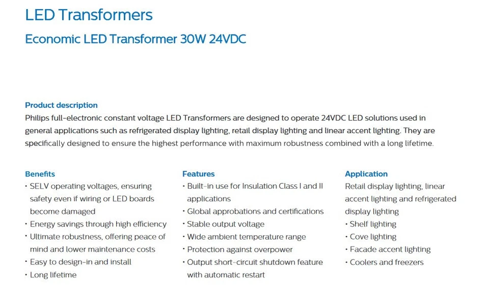 Transformador LED económico Philips 30w 24vdc transformador de iluminación adaptador AC/DC Foto 3 de 4