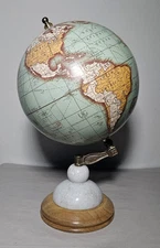 Kirkland's Decorative Table Top 9" World Globe Marble Base Wooden Stand Decor