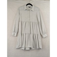 Express Womens White Polka Dot Tiered Long Sleeve Mini Shirt Dress Small C1628