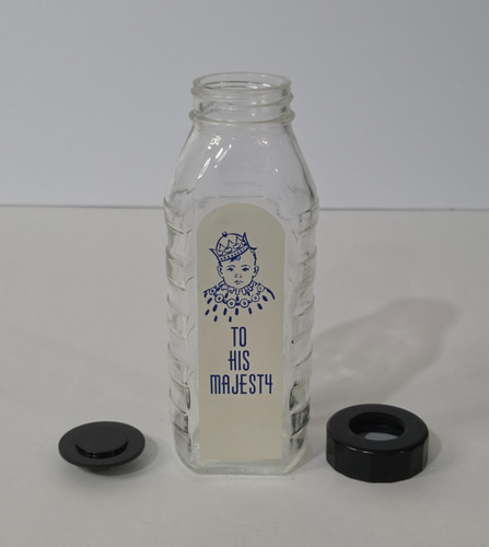 Samuel Callet Baby Bottle VTG To His Majesty Glass 6 5/8" H 8 Ounce