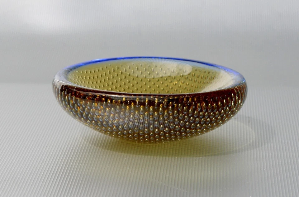 Murano Bullicante Sommerso Glasschale mit Luftblasen, Ø ~8cm, ~160g, Mid Century - Bild 2 von 4