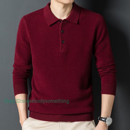 Suéter de cachemir para hombre solapa lana pura primavera suéter camisa color liso - Imagen 10 de 34