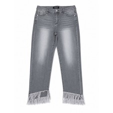 Liverpool Los Angeles Crop Straight Grey Fringe Hem Jeans Size 8 29 Inseam 25