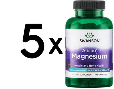 5 x Swanson Albion Chelated Magnesium, 133mg - 90 caps (149,88 EUR/kg)
