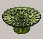 Vintage Anchor Hocking Fairfield Olive Green Pedestal Cake Stand  10 in [1860]