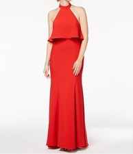 Xscape Women's Red Ruffled Halter Sleeveless Gown Formal Dress Size 8