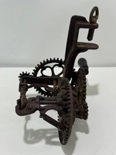Antique Sinclair Scott Co Cast Iron Apple Peeler Heart Gears-TURNS FREELY