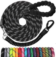 Long Dog Leash 15 FT: Heavy Duty Rope Leashes for Dogs 15ft 1/3'', Black