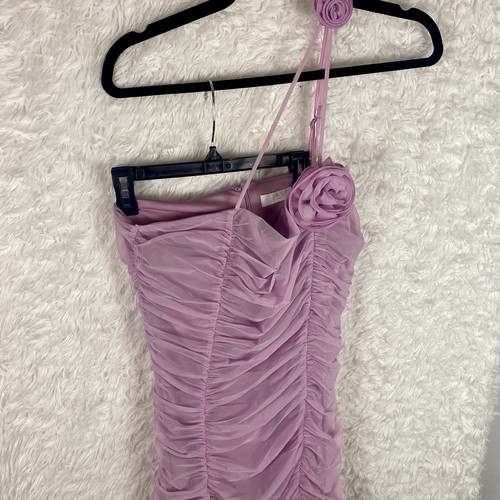 Abito donna ASTR The Label grande bodycon midi lilla viola increspato elasticizzato rosa - Foto 6 di 13