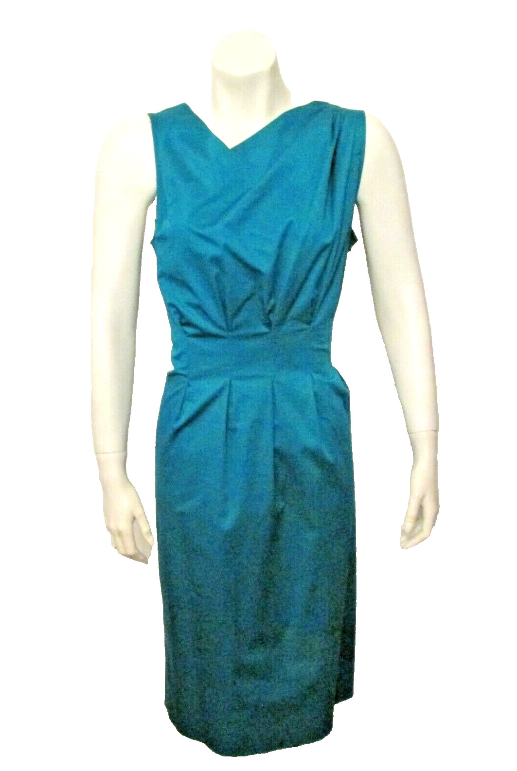 Vestido Moschino Barato y Elegante Asimétrico Hombro Drapeado Turquesa Algodón 42/8