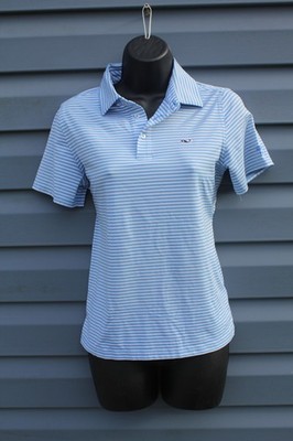 Vineyard Vines Polo Shirt Womens LARGE Blue Performance Geometric Golf Stretch