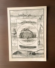 Antique 1890 Maplin Lighthouse Bass Rock Robin Hood Bay Boat Book Print Picture