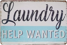 Laundry Help Wanted Vintage Farmhouse Laundry Room Sign Country Wall Decor Wash 