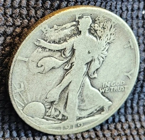 1919 D Walking Liberty Silver Half Dollar- Reverse Mint Mark- VG Condition